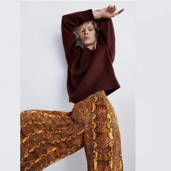 Zara Wide Leg Crop High Waist Snake Print Pants M - Picture 3 of 6